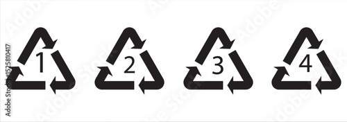 Recycle and Packing icons set sign and symbol. Recycle sign or Packaging sign. The universal recycling symbol isolated. Variety colors Recycle and Packing types of a design. Vector illustration.
