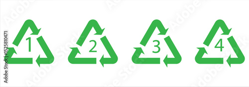 Recycle and Packing icons set sign and symbol. Recycle sign or Packaging sign. The universal recycling symbol isolated. Variety colors Recycle and Packing types of a design. Vector illustration.