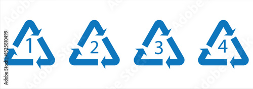 Recycle icons set sign and symbol. Recycle sign or Packaging sign.  International symbol used on packaging to remind people to dispose. Variety colors Recycle and Packing types of a design. 