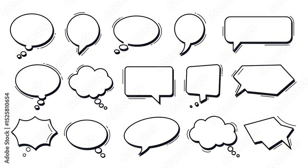Collection of Various Hand-Drawn Comic Speech Bubbles and Thought Clouds for Design Elements Collection of Various Hand-Drawn Comic Speech Bubbles and Thought Clouds for Design Elements