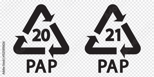 Recycle and Packing icons set sign and symbol. Recycle sign or Packaging sign. The universal recycling symbol isolated. Variety colors Recycle and Packing types of a design. Vector illustration.