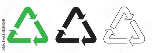 Recycle icons set sign and symbol. Recycle sign or Packaging sign.  International symbol used on packaging to remind people to dispose. Variety colors Recycle and Packing types of a design. 
