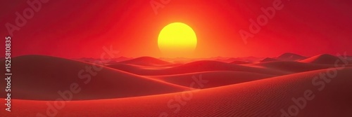 Crimson sun rises over vast, undulating sand sea , Dubai, scenic