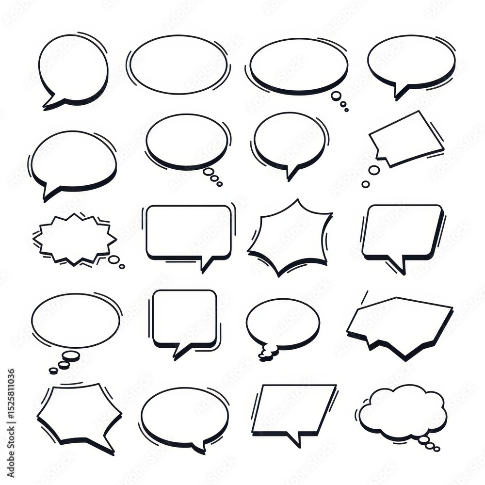Collection of Diverse Comic Speech Bubbles and Thought Balloons for Design Projects Collection of Diverse Comic Speech Bubbles and Thought Balloons for Design Projects
