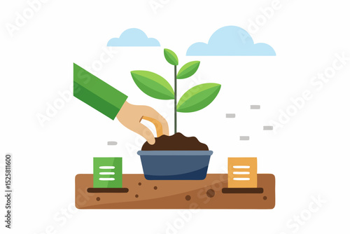 hand planting seed in soil with landscape