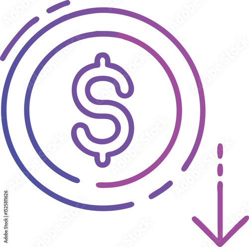 Dollar coin with downward arrow illustrating financial decline or economic recession