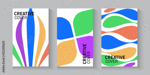 creative cover banner and flayer background. Simple soft light backdrop on blue, purple, green, white, and yellow. Minimalist style cover template design for poster, social post and cover book.