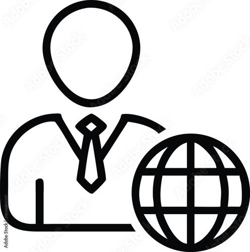 Elegant black silhouette depicting a diplomat holding a globe symbol on white