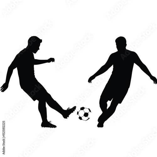 Soccer player silhouette. Vector of silhouette set of soccer player kicking the ball