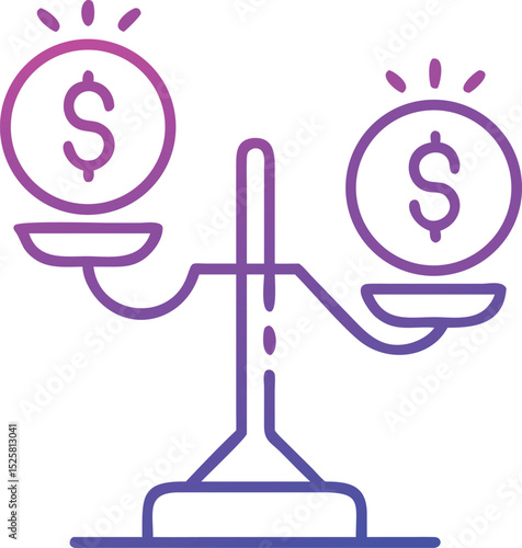 Financial balance icon depicting currency with glowing dollar signs on white background
