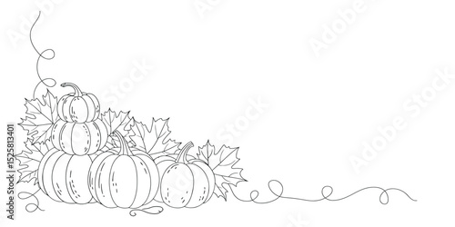 Festive Autumn Corner Design with Vibrant Pumpkins and Warm Falling Leaves for Seasonal Celebrations