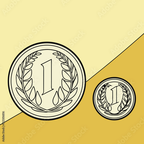 Gold coin with laurel wreath symbolizing monetary value and achievement