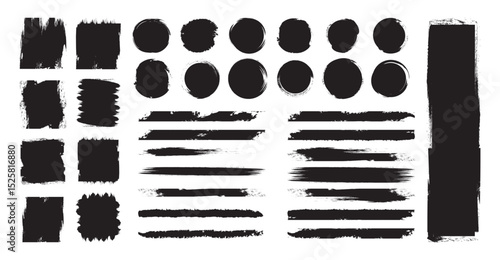 Black set of paint, circle, ink brush, brush strokes, lines, frames, grungy. Straight Black Brush Strokes Set. Grungy brushes collection. lack isolated paintbrush collection . 
