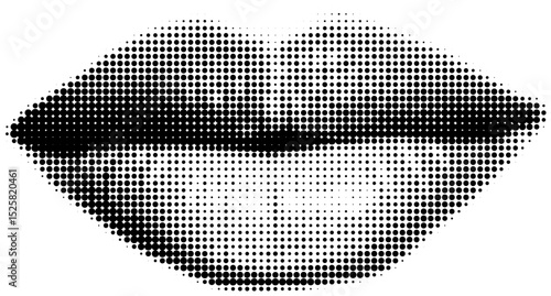 Closed Lips Vector Illustration – Halftone Monochrome Style