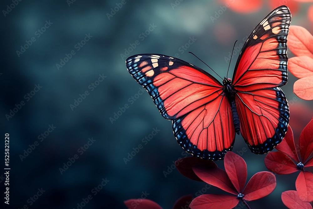 Fototapeta premium Majestic red butterfly in a garden