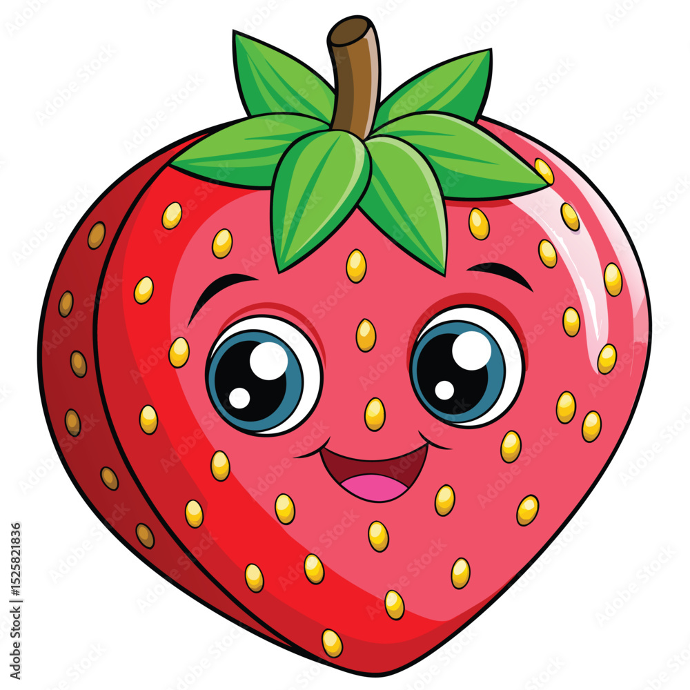 Obraz premium Adorable cartoon strawberry with happy face illustration