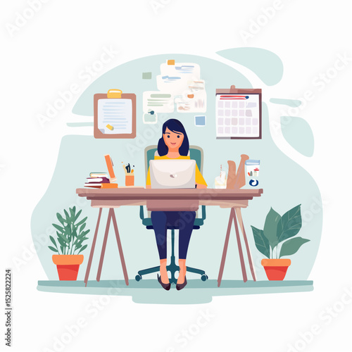 Modern Design Remote Work Desk Setup with Diverse Character