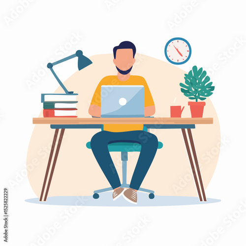Modern Design Remote Work Desk Setup with Diverse Character
