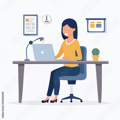 Modern Design Remote Work Desk Setup with Diverse Character