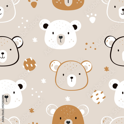 Cute cartoon bear seamless pattern. Cute hand-drawn Animal Background. Vector illustration. Childish pattern for fabric, wallpaper, textile, wrapping, kids design, print designs