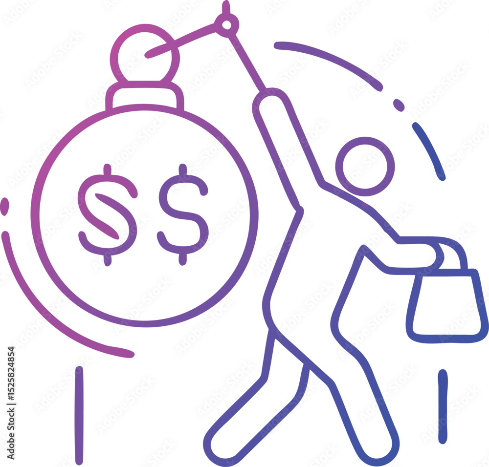 Person with money symbol and bag representing income and wealth concept Person with money symbol and bag representing income and wealth concept