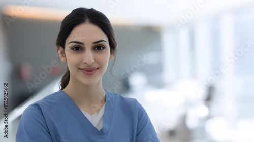 A compassionate nurse smiles warmly in a healthcare setting, embodying care and kindness. Free Download A compassionate nurse smiles warmly in a healthcare setting, embodying care and kindness. - GFXLoad