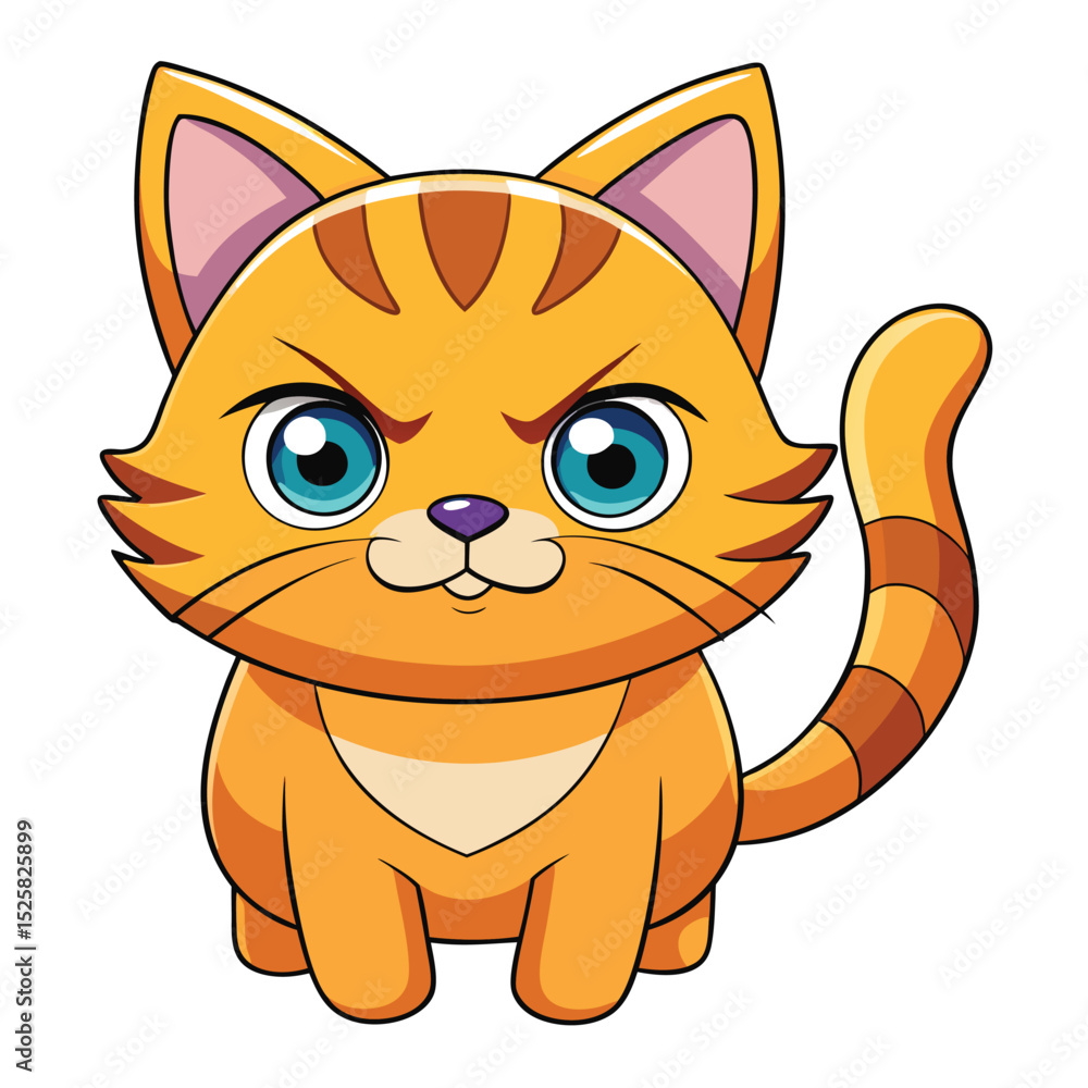 Fototapeta premium Grumpy orange tabby kitten cartoon illustration