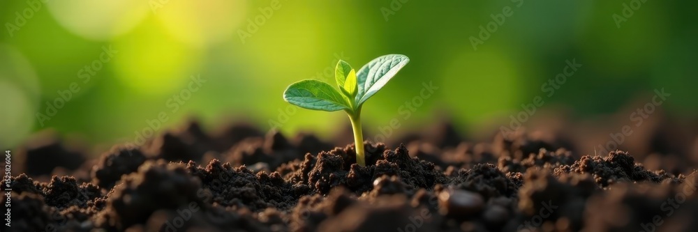 Naklejka premium Close up of seedling breaking through soil, representing growth, start, sprout