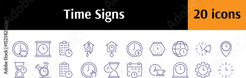 Collection of Icons of Clock, Reminder, Alarm, Hourglass Drawn with Thin Line for Graphics, Cards, Web Sites, Apps