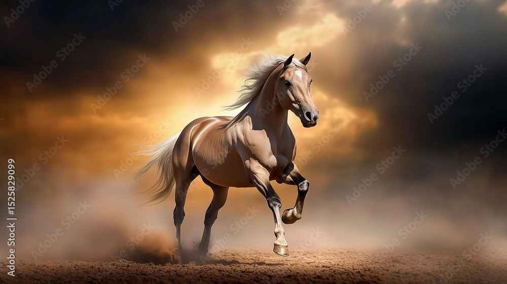 Majestic horse galloping freely, embodying untamed spirit and motion Majestic horse galloping freely, embodying untamed spirit and motion