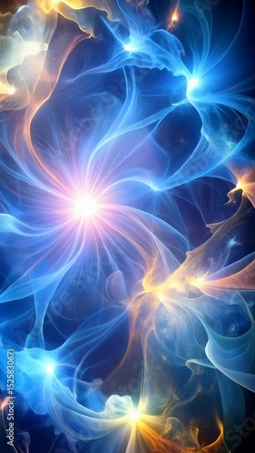 Wallpaper Mural Energetic abstract illustration featuring a swirling burst of light with blue and gold accents, creating a dynamic and mystical artistic design Torontodigital.ca