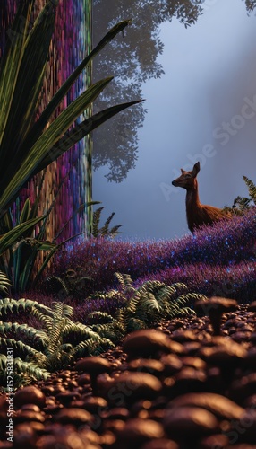 Wallpaper Mural A deer in a vibrant, surreal forest Torontodigital.ca