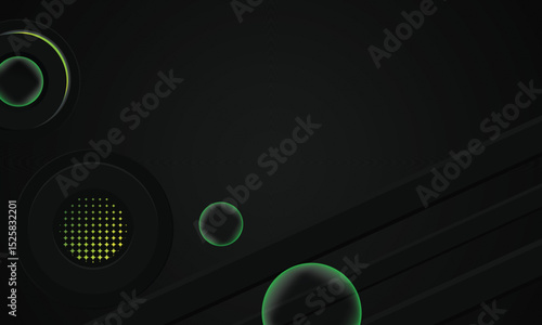Black template wallpaper background with gradient green shining light effect graphic