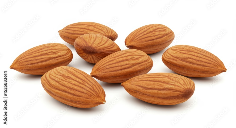 Hyper-Realistic 3D Render of Whole Raw Almonds on White Background Hyper-Realistic 3D Render of Whole Raw Almonds on White Background
