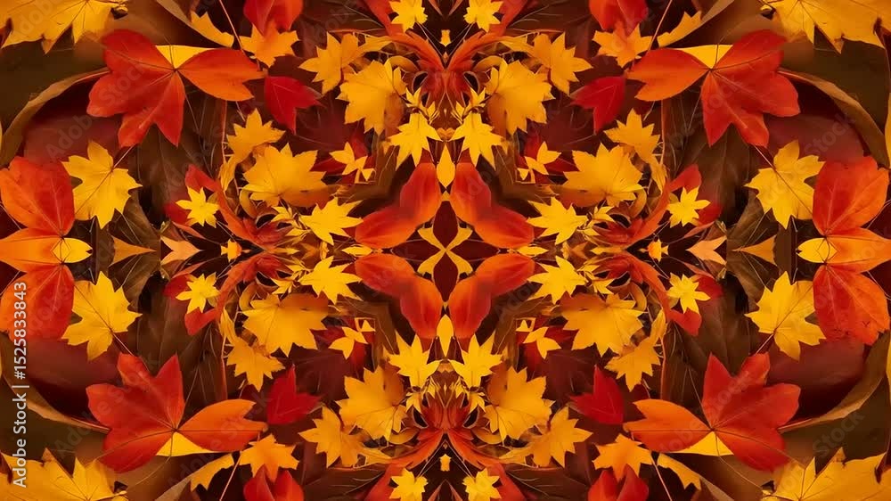 Vibrant autumn leaves arranged in a symmetrical pattern, showcasing seasonal colors and textures Vibrant autumn leaves arranged in a symmetrical pattern, showcasing seasonal colors and textures