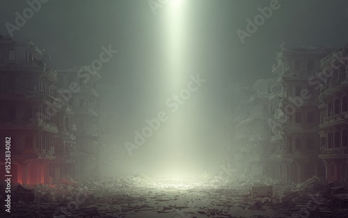 Wallpaper Mural A desolate street bathed in a bright light, amidst crumbling buildings Torontodigital.ca