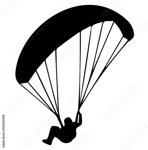 Silhouette of paraglider in flight against clear sky background