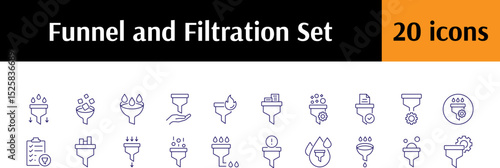 Collection of Line Icons of Filter Drawn with Thin Line for Graphics, Cards, Web Sites, Apps