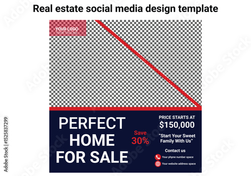 Real estate social media template design. Modern banner design with place for the photo. Usable for social media feed and story.