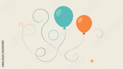 Two colorful balloons with swirls in a simple flat design style