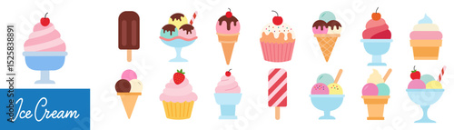 Summer snacks and ice cream related icons