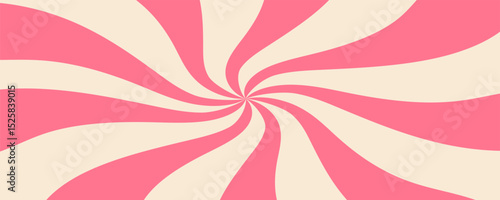 Candy color sunburst background. Abstract pink cream sunbeams design wallpaper. Colorful spinning lines for template, banner, poster, flyer. Sweet rotating cartoon swirl or whirlpool. Vector backdrop.