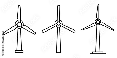 Wind turbine vector silhouettes. Windmill vector icons. Wind turbine icons. Wind power icons. Alternative energy symbols. Editable stroke