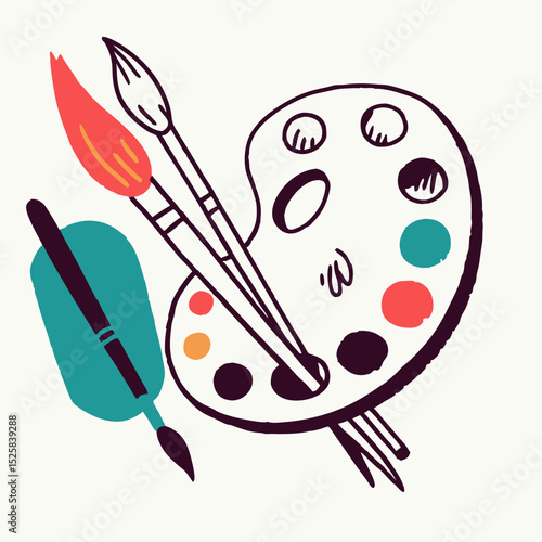 Artist's Palette with Paintbrushes and Quill
