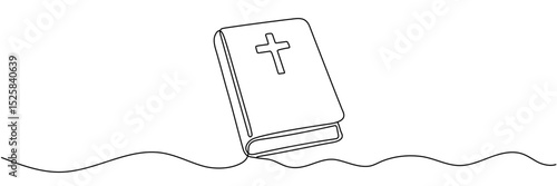 Continuous one line drawing silhouette of Bible. Bible linear icon. One line drawing background. Vector illustration. Line art of Bible Editable stroke