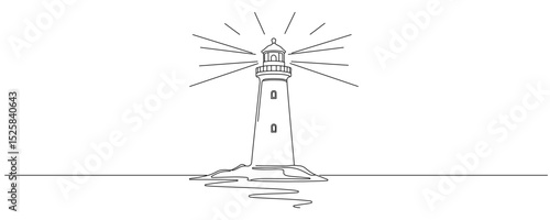 Continuous one line drawing of lighthouse tower. Simple illustration of castle hill tower, sea coast line art vector illustration Editable stroke