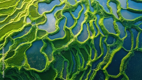Aerial View of Lush Green Rice Terraces