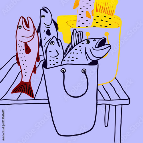Freshly Caught Fish in a Bucket on a Table