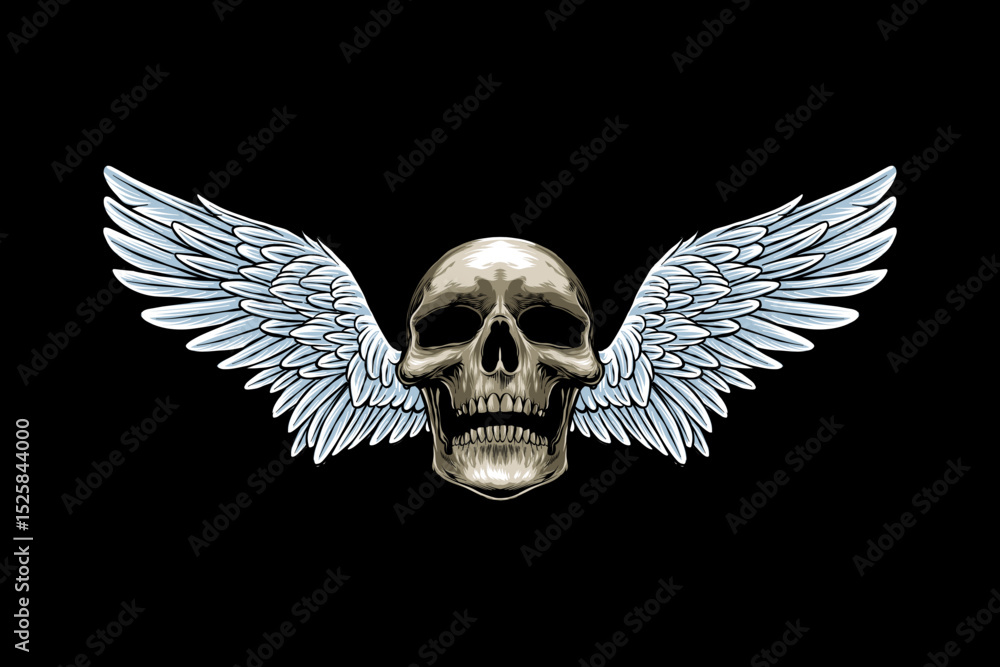 Fototapeta premium colored illustration of a winged skull on a dark background