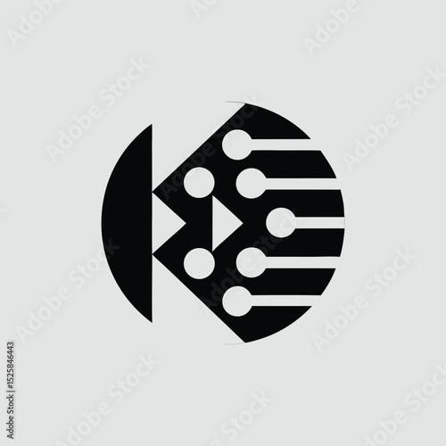 Abstract black and white circular logo design incorporating a k shape